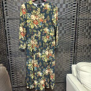 H&M Blue Floral Patterned Long Sleeve Maxi Dress size 4